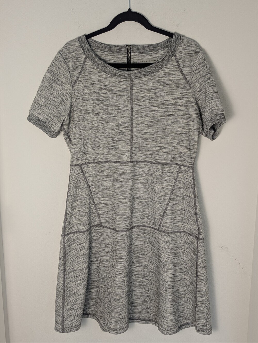 Athleta Large Gray Textured En Route Ponte Short Sleeve Fit & Flare Dress Casual - Picture 16 of 16